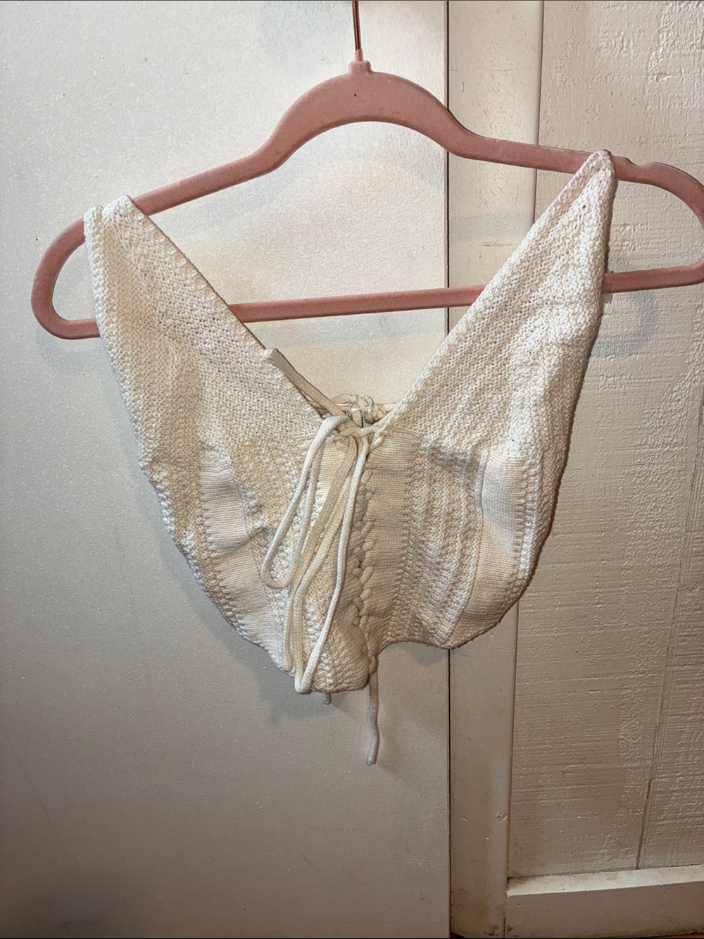 La Hearts Cream Knit Lace-Up Crop Top